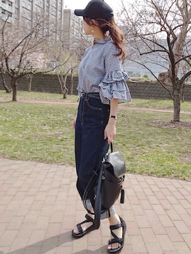 「--（--）のアイテム（帽子）」を使った、小鹿*さん（レディース・162cm）の春コーディネート