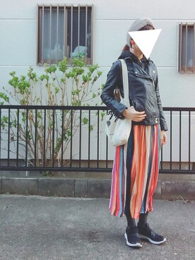 「ヘアバンド」｜「アイテム（ライダースジャケット）」を使った、nakakoさん（レディース・162cm）の春コーディネート