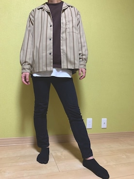 「GU（ジーユー）の（GU）スキニーフィットジーンズ（MEN ⁄ ジーンズ）」を使った、SHUTO(低身長男子)さん（メンズ・167cm）の春コーディネート