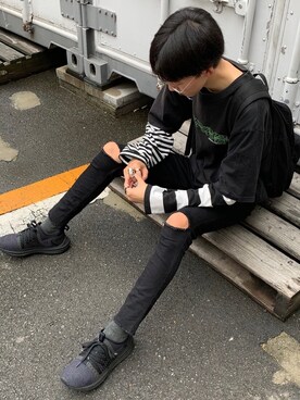 「アイテム（ソックス/靴下、グリーン系）」を使った、しゅんさん（メンズ・169cm）の冬コーディネート