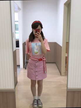 「WEGO（ウィゴー）のアイテム（Tシャツ/カットソー、ピンク系）」を使った、ameame5903さん（レディース）の春コーディネート