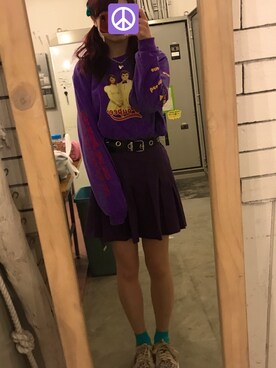 「SPINNS（スピンズ）のアイテム（Tシャツ/カットソー、パープル系）」を使った、ameame5903さん（レディース）の春コーディネート