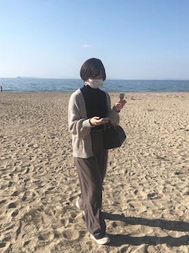 「UNIQLO（ユニクロ）のエクストラファインメリノリブタートルネックセーター（長袖）（ニット/セーター）」を使った、きさん（レディース・162cm）の冬コーディネート