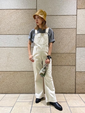 「Tシャツ/カットソー」｜「アイテム（サロペット/オーバーオール）」を使った、YOSHIDA MAYUさん（レディース・162cm）の夏コーディネート