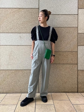 「Tシャツ/カットソー」｜「アイテム（オールインワン・サロペット）」を使った、YOSHIDA MAYUさん（レディース・162cm）の秋コーディネート