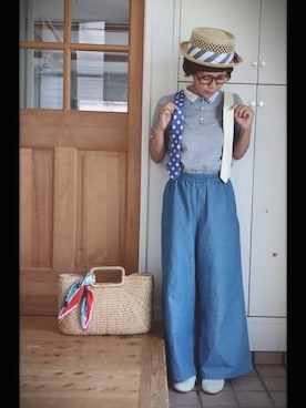 「アイテム（サスペンダー）」を使った、むろこ。さん（レディース・155cm）の夏コーディネート