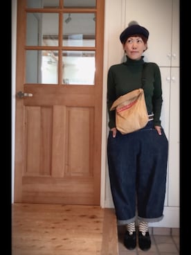 「IamI in fact…」｜「アイテム（ハンチング/ベレー帽）」を使った、むろこ。さん（レディース・155cm）の秋コーディネート