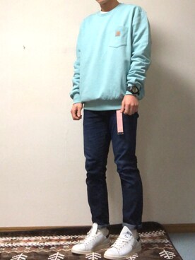 「Carhartt WIP（カーハートダブリューアイピー）のアイテム（スウェット）」を使った、加納さん（メンズ・175cm）の春コーディネート