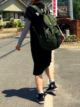 「※ALPHA（アルファ）のアイテム（バックパック/リュック）」を使った、わいみーさん（レディース・154cm）の春コーディネート
