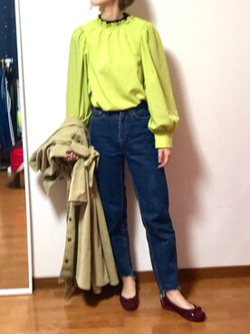 「フリルネック」｜「アイテム（トレンチコート）」を使った、わいみーさん（レディース・154cm）の春コーディネート
