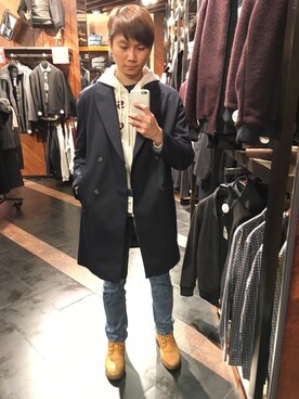 「SPAO（スパオ）のアイテム（チェスターコート）」を使った、kun wang さん（メンズ・175cm）の冬コーディネート