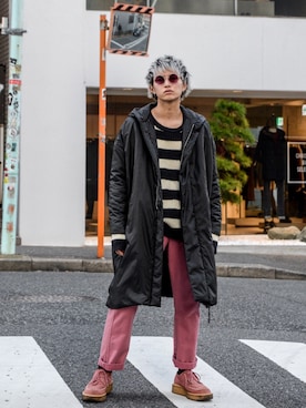 「my beautiful landlet（マイビューティフルランドレット）のアイテム（ダウンジャケット/コート）」を使った、濱田 響さん（メンズ・170cm）の冬コーディネート