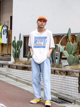 「Hender Scheme（エンダースキーマ）のアイテム（帽子）」を使った、濱田 響さん（メンズ・170cm）の夏コーディネート