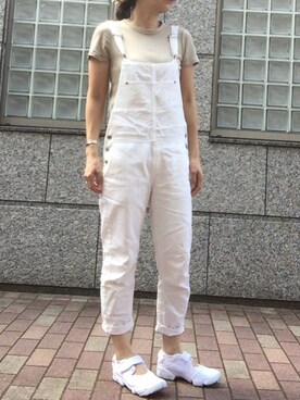 「UNIQLO（ユニクロ）のスーピマコットンリブクルーネックT（半袖）（Tシャツ/カットソー）」を使った、rkmmさん（レディース・163cm）の夏コーディネート