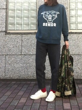 「スエット」｜「アイテム（ミリタリージャケット）」を使った、rkmmさん（レディース・163cm）の秋コーディネート