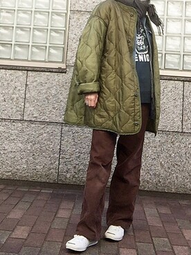 「寒い」｜「アイテム（ミリタリージャケット）」を使った、rkmmさん（レディース・163cm）の冬コーディネート