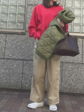 「スエット」｜「アイテム（ミリタリージャケット）」を使った、rkmmさん（レディース・163cm）の春コーディネート