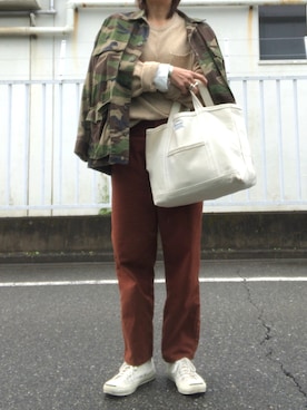 「FIL DE FER（フィルデフェール）のアイテム（パンツ）」を使った、rkmmさん（レディース・163cm）の秋コーディネート