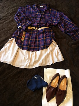 「w closet（ダブルクローゼット）のアイテム（シャツ/ブラウス、ブルー系）」を使った、china＊さん（レディース・153cm）の春コーディネート