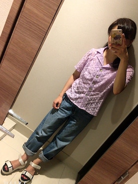 「AS KNOW AS PINKY（アズノゥアズピンキー）のアイテム（シャツ/ブラウス、ピンク系）」を使った、china＊さん（レディース・153cm）の夏コーディネート