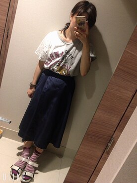 「archives（アルシーヴ）のバイオウォッシュリメイクTシャツ（Tシャツ/カットソー、ホワイト系）」を使った、china＊さん（レディース・153cm）の夏コーディネート