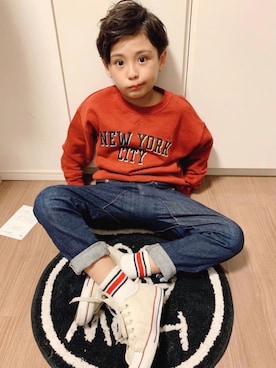 「秋色コーデ」｜「アイテム（スウェット）」を使った、Minさん（キッズ・126cm）の秋コーディネート