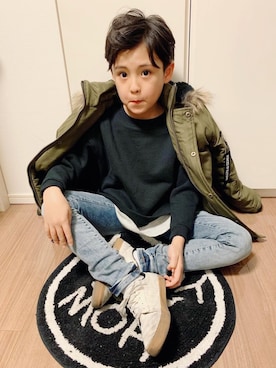 「no brand（ノーブランド）のアイテム（モッズコート）」を使った、Minさん（キッズ・128cm）の冬コーディネート