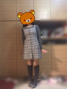 「チェックワンピース」｜「アイテム（ジャンパースカート）」を使った、Morino_kumaさん（レディース・159cm）の秋コーディネート