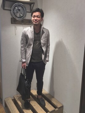 「アイテム（ローファー、ブルー系）」を使った、nabeさん（メンズ・168cm）の春コーディネート