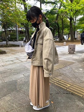 「アイテム（デニムジャケット、グリーン系）」を使った、rii_shu__10さん（キッズ・132cm）の秋コーディネート