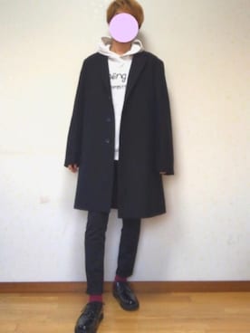 「ワンポイント」｜「アイテム（チェスターコート）」を使った、ベーデンさん（メンズ・170cm）の冬コーディネート
