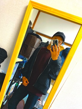 「赤ニット」｜「アイテム（MA-1）」を使った、RENさん（メンズ・170cm）の秋コーディネート