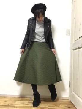 「キルトスカート」｜「アイテム（ブーティ）」を使った、シオンさん（レディース・158cm）の冬コーディネート