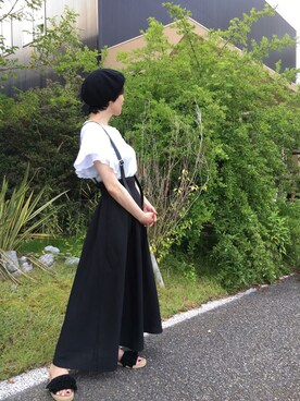「フレアスリーブ」｜「アイテム（ハンチング/ベレー帽）」を使った、シオンさん（レディース・158cm）の夏コーディネート