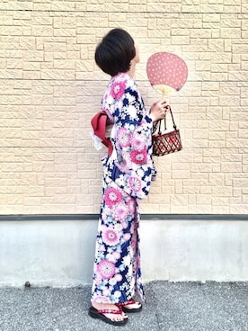 「しまむら（シマムラ）のアイテム（浴衣）」を使った、シオンさん（レディース・158cm）の夏コーディネート