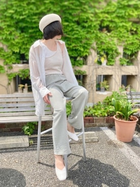 「サテンパンツ」｜「アイテム（ハンチング/ベレー帽）」を使った、シオンさん（レディース・158cm）の夏コーディネート