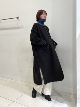 「パイピングコート」｜「アイテム（その他シューズ）」を使った、MIKUさん（レディース・158cm）の冬コーディネート