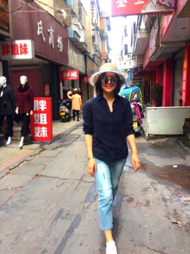 「cache cache（カシュ カシュ）のアイテム（デニムパンツ）」を使った、old妹儿さん（レディース・164cm）の冬コーディネート