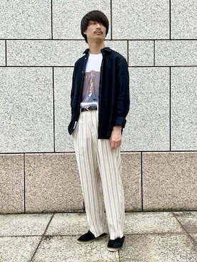 「アイテム（スラックス、ベージュ系）」を使った、ADAM ET ROPE' HOMME STAFFさん（メンズ・175cm）の夏コーディネート