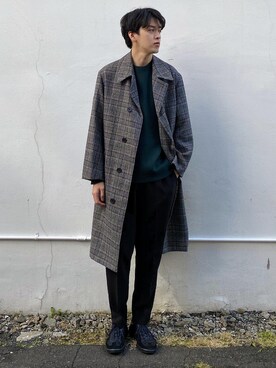 「リバーシブル」｜「アイテム（ステンカラーコート）」を使った、ADAM ET ROPE' HOMME STAFFさん（メンズ・182cm）の秋コーディネート