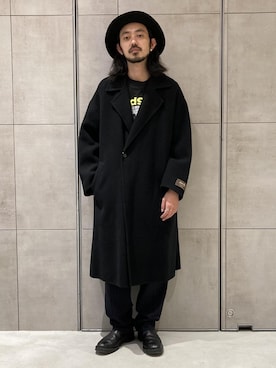 カシミアブレンドウール リバーセミダブルコート〈マフラー付き