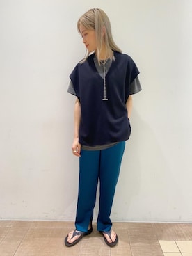「OOFOS（ウーフォス）の＜OOFOS（ウーフォス）＞OOLALA LUXE LEO サンダル †（サンダル、グレー系）」を使った、Yuri Katouさん（レディース・162cm）の春コーディネート