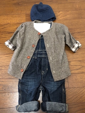 「Handmade（ハンドメイド）のアイテム（ノーカラージャケット）」を使った、w-kさん（キッズ・70cm）の秋コーディネート