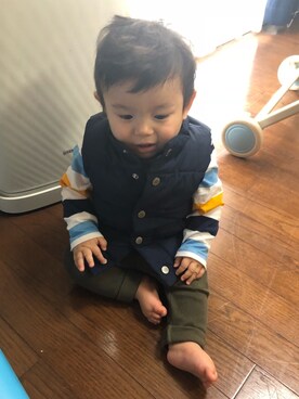 「9ヶ月」｜「アイテム（ジャケット/アウター）」を使った、w-kさん（キッズ・70cm）の秋コーディネート