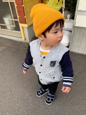 「COMME CA ISM（コムサイズム）のアイテム（ブルゾン）」を使った、w-kさん（キッズ・80cm）の秋コーディネート