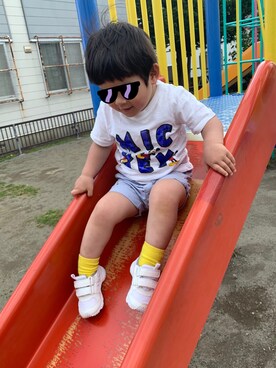 「no brand（ノーブランド）のアイテム（スニーカー）」を使った、w-kさん（キッズ・90cm）の夏コーディネート