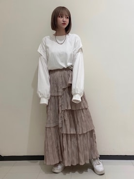 「w closet（ダブルクローゼット）のアイテム（Tシャツ/カットソー）」を使った、moaさん（レディース・153cm）の春コーディネート