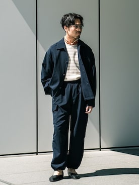 「EDIFICEスタッフ」｜「アイテム（ブルゾン）」を使った、MORIYAさん（メンズ・173cm）の春コーディネート