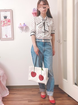 「赤い靴」｜yukaさん（レディース・155cm）の夏コーディネート