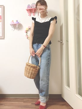 「赤い靴」｜「アイテム（アクセサリー）」を使った、yukaさん（レディース・155cm）の夏コーディネート